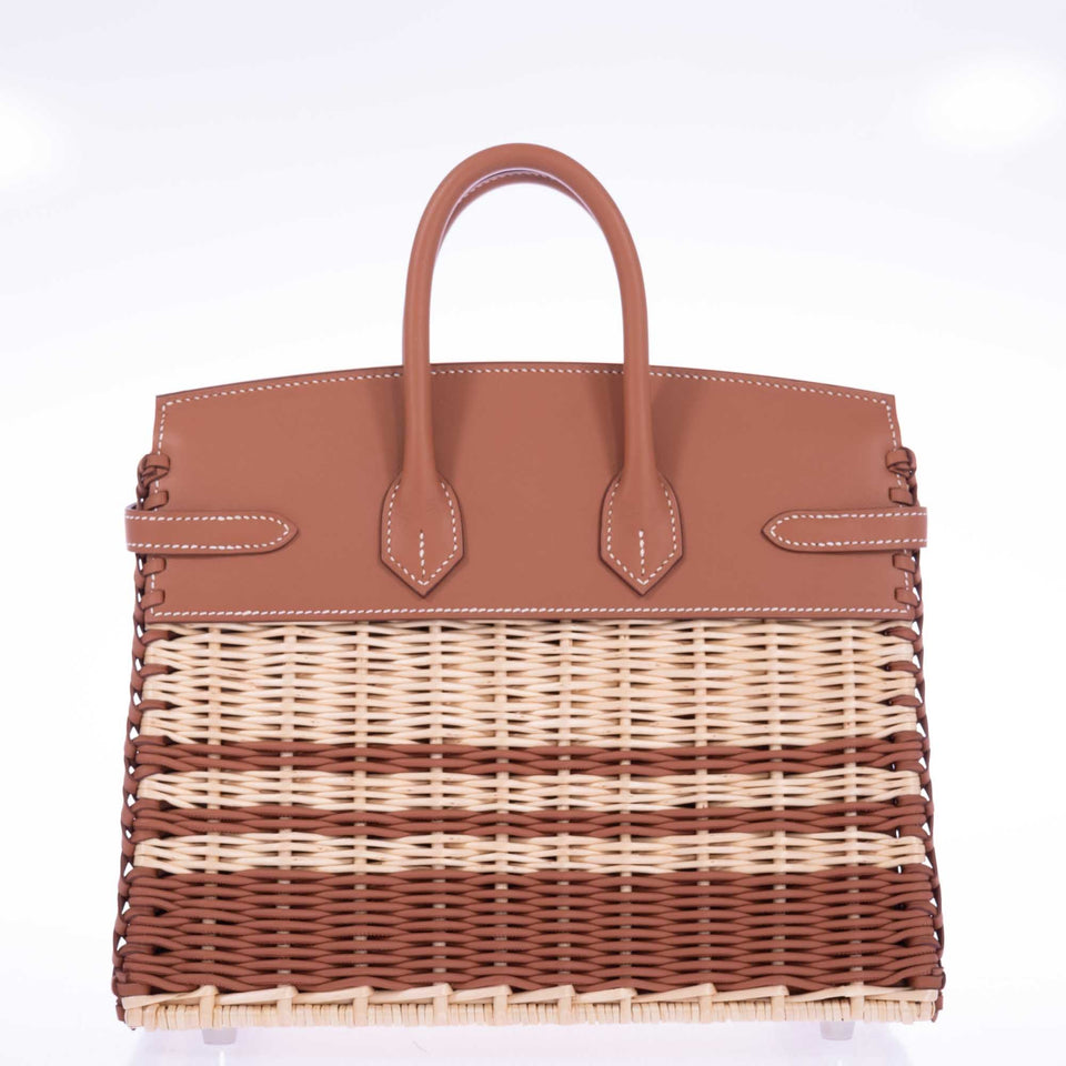 Hermes Picnic Birkin 25 Gold Swift and Stripe Osier Wicker Palladium Hardware