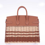 Hermes Picnic Birkin 25 Gold Swift and Stripe Osier Wicker Palladium Hardware