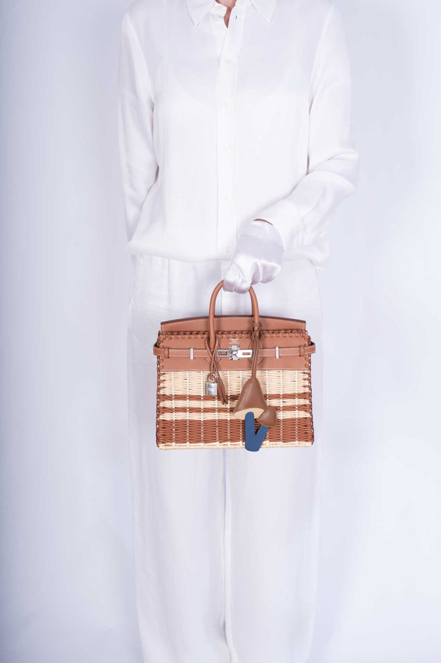 Hermes Picnic Birkin 25 Gold Swift and Stripe Osier Wicker Palladium Hardware