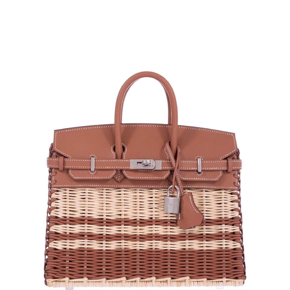 Hermes Picnic Birkin 25 Gold Swift and Stripe Osier Wicker Palladium Hardware
