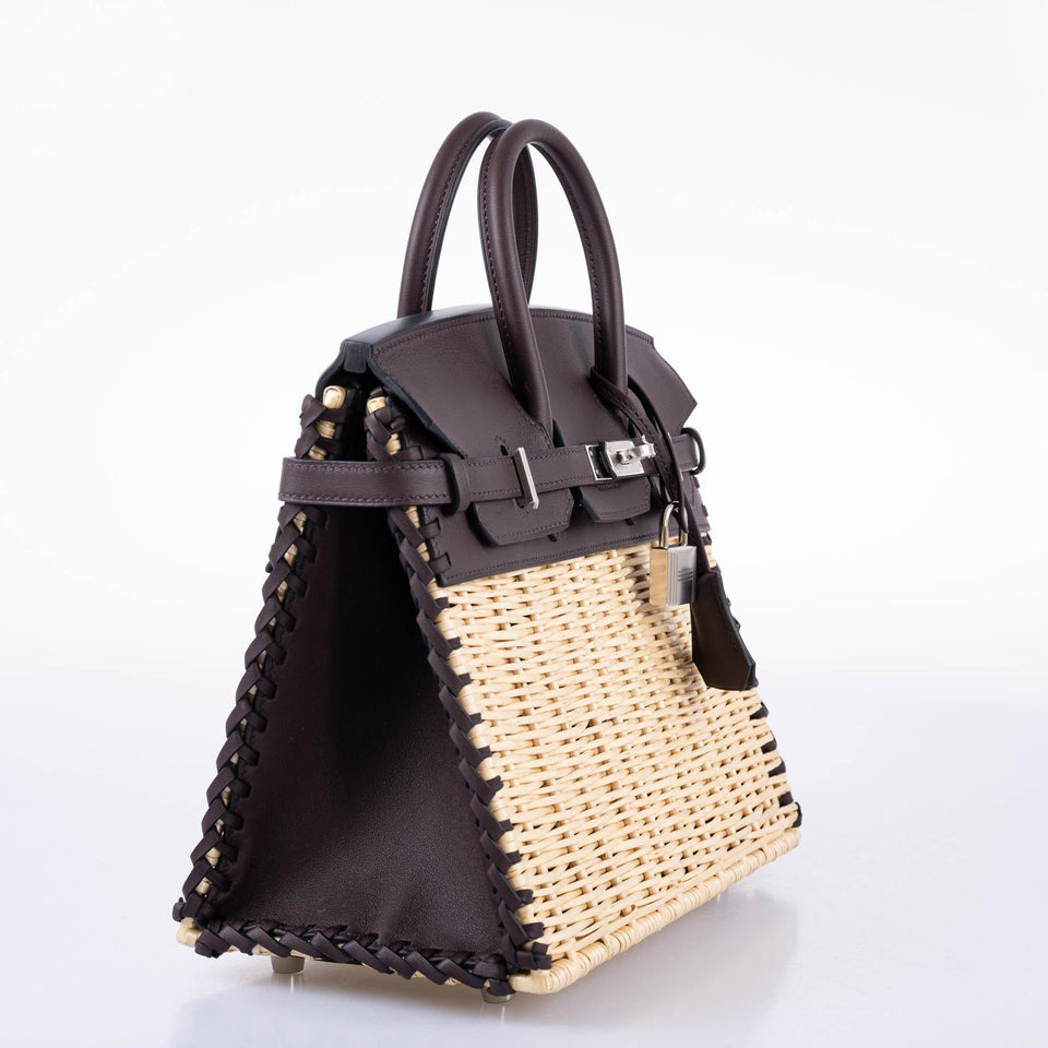 Hermes Picnic Birkin 25 Osier Wicker & Rouge Swift with Palladium Hardware