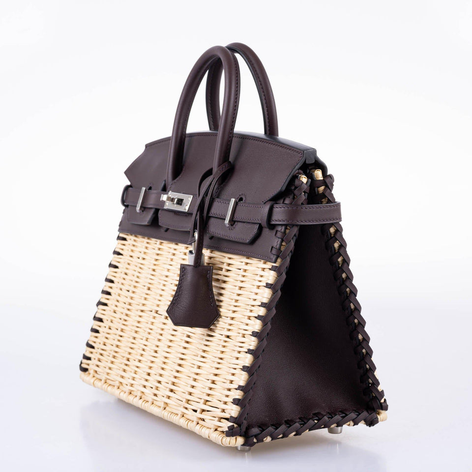 Hermes Picnic Birkin 25 Osier Wicker & Rouge Swift with Palladium Hardware