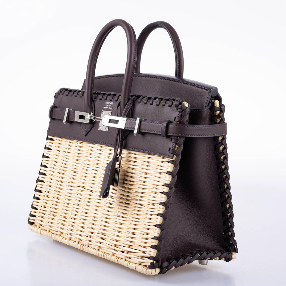 Hermes Picnic Birkin 25 Osier Wicker & Rouge Swift with Palladium Hardware