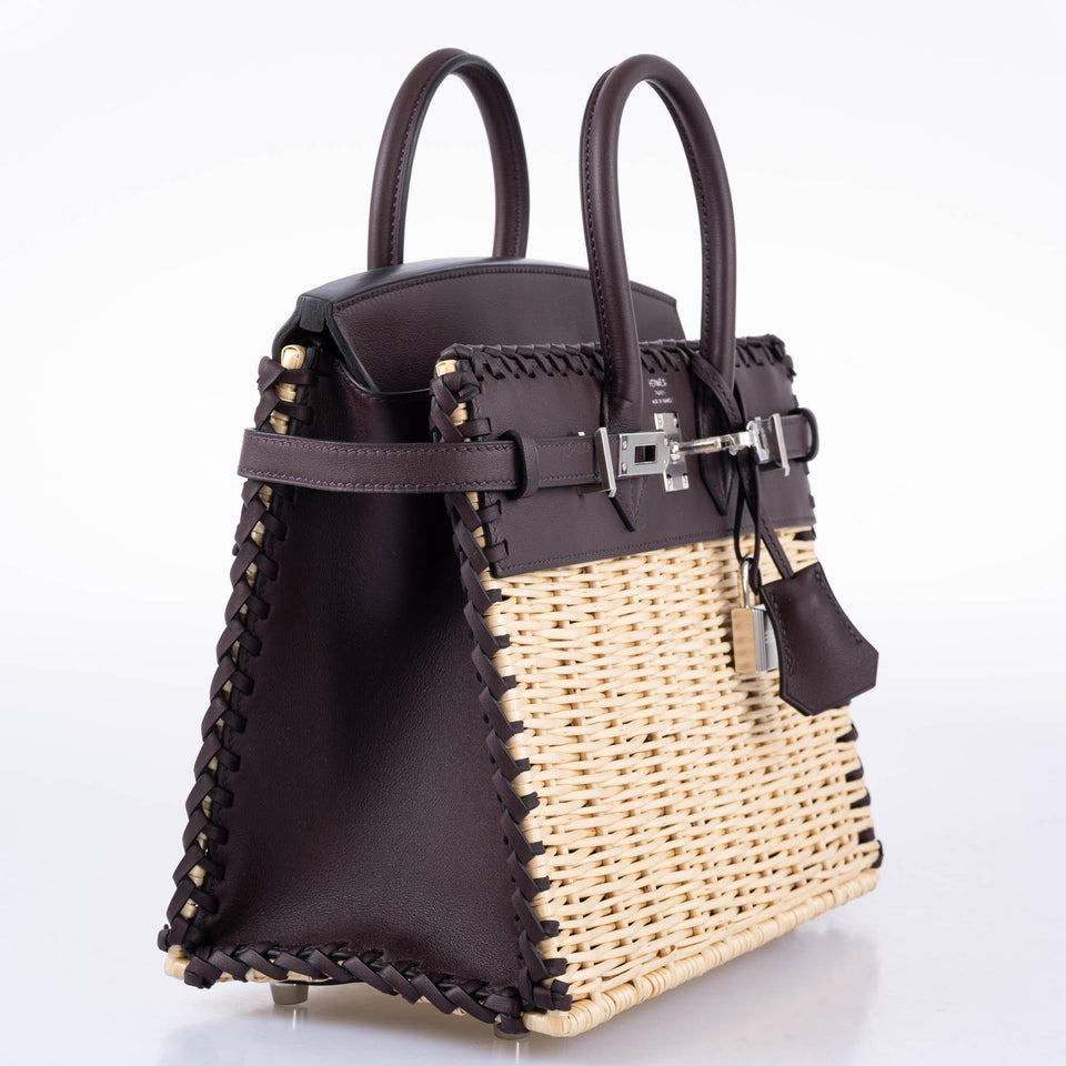 Hermes Picnic Birkin 25 Osier Wicker & Rouge Swift with Palladium Hardware