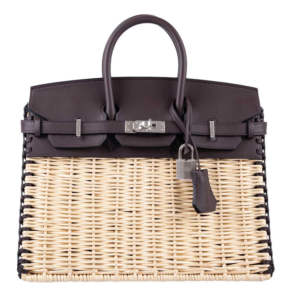 Hermes Picnic Birkin 25 Osier Wicker & Rouge Swift with Palladium Hardware