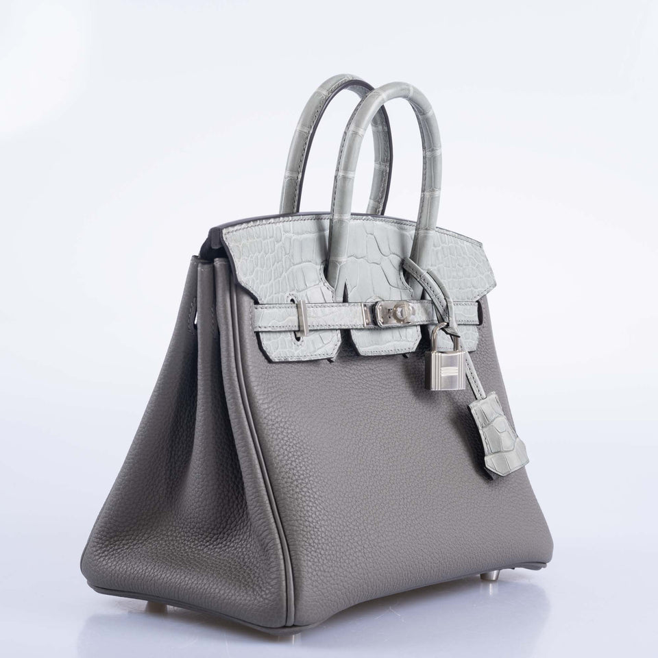 Hermes Touch Birkin 25 Gris Meyer Togo and Gris Cement Matte Alligator Palladium Hardware
