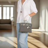 Hermes Touch Birkin 25 Gris Meyer Togo and Gris Cement Matte Alligator Palladium Hardware