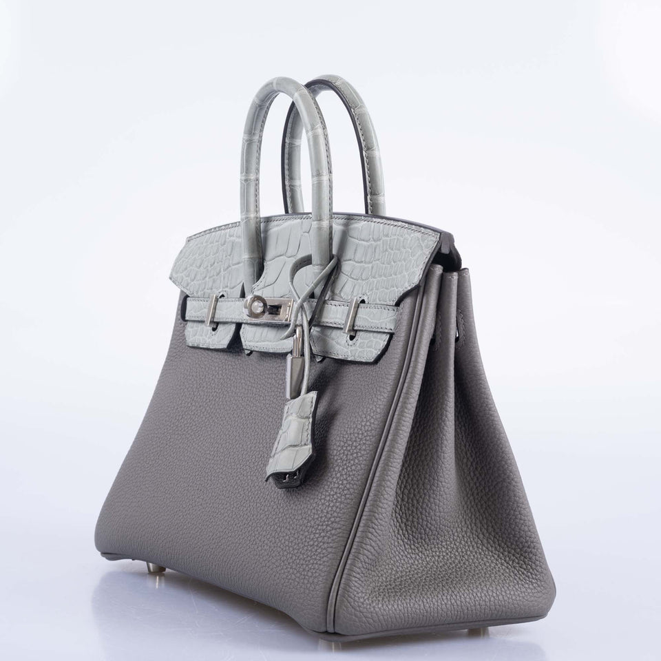 Hermes Touch Birkin 25 Gris Meyer Togo and Gris Cement Matte Alligator Palladium Hardware