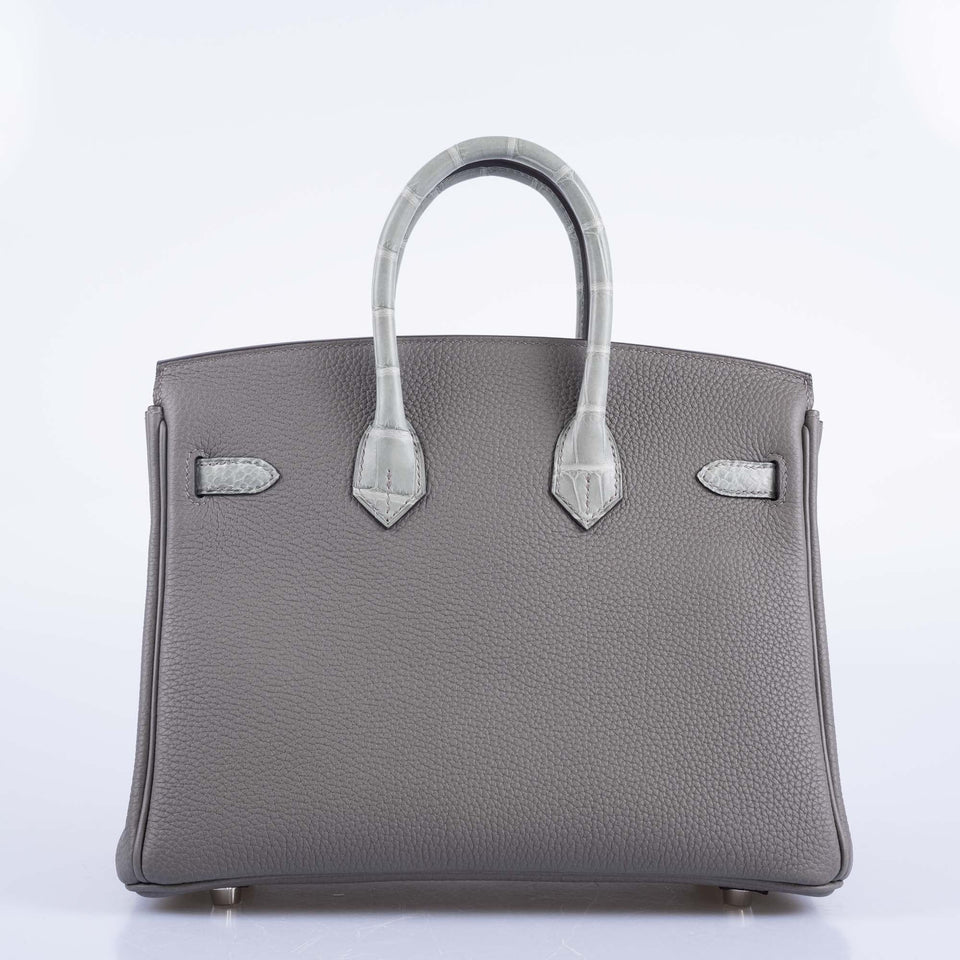 Hermes Touch Birkin 25 Gris Meyer Togo and Gris Cement Matte Alligator Palladium Hardware