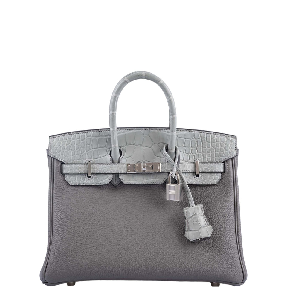 Hermes Touch Birkin 25 Gris Meyer Togo and Gris Cement Matte Alligator Palladium Hardware