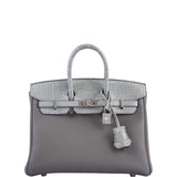 Hermes Touch Birkin 25 Gris Meyer Togo and Gris Cement Matte Alligator Palladium Hardware