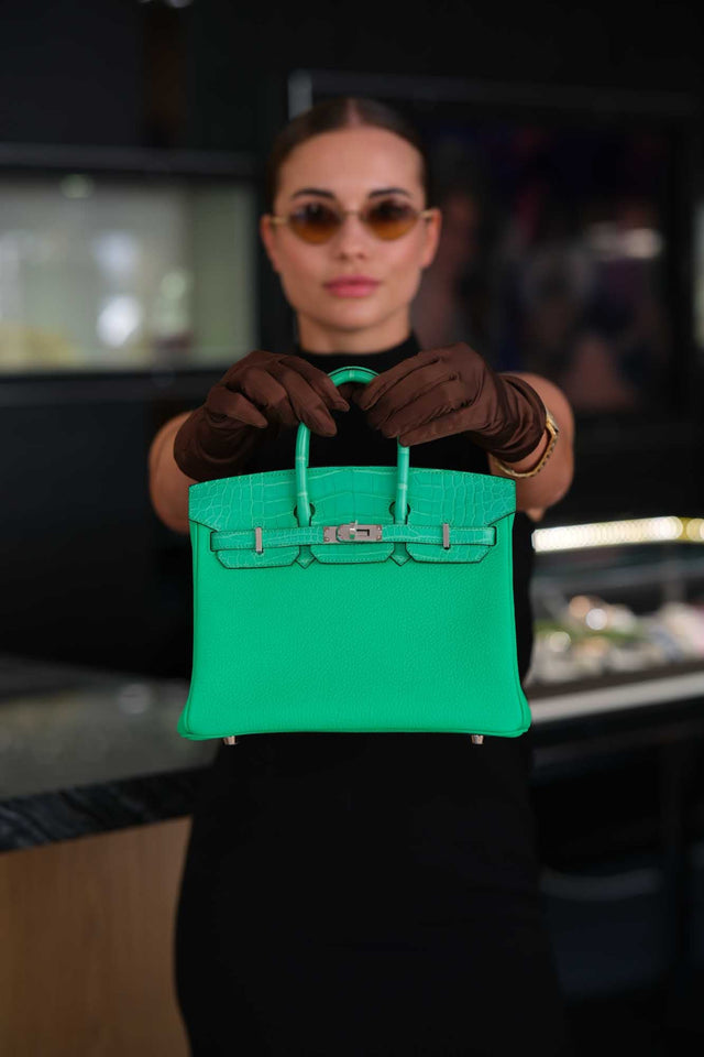 Hermes Touch Birkin 25 Vert Comics Matte Alligator and Togo Palladium Hardware