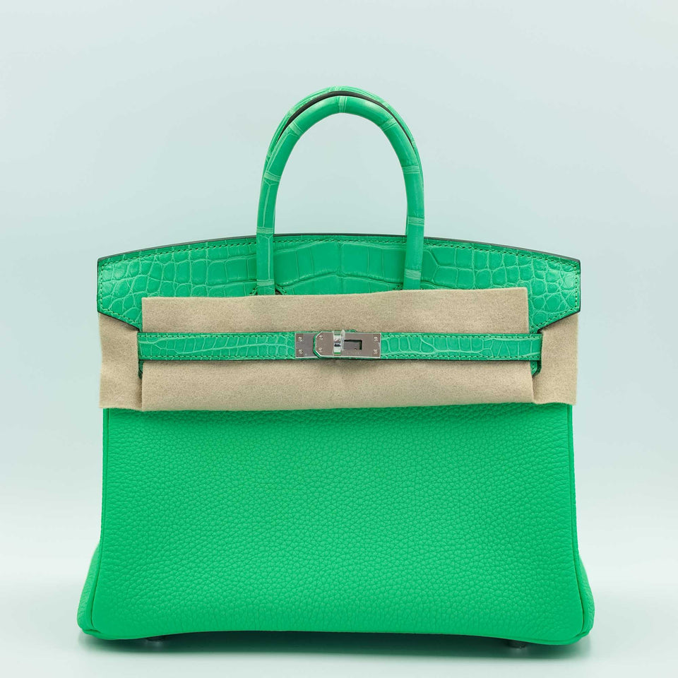 Hermes Touch Birkin 25 Vert Comics Matte Alligator and Togo Palladium Hardware