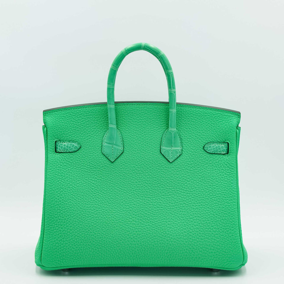 Hermes Touch Birkin 25 Vert Comics Matte Alligator and Togo Palladium Hardware
