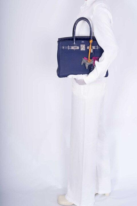 Hermes Touch Birkin 30 Bleu Encre Togo and Shiny Niloticus Crocodile Palladium Hardware