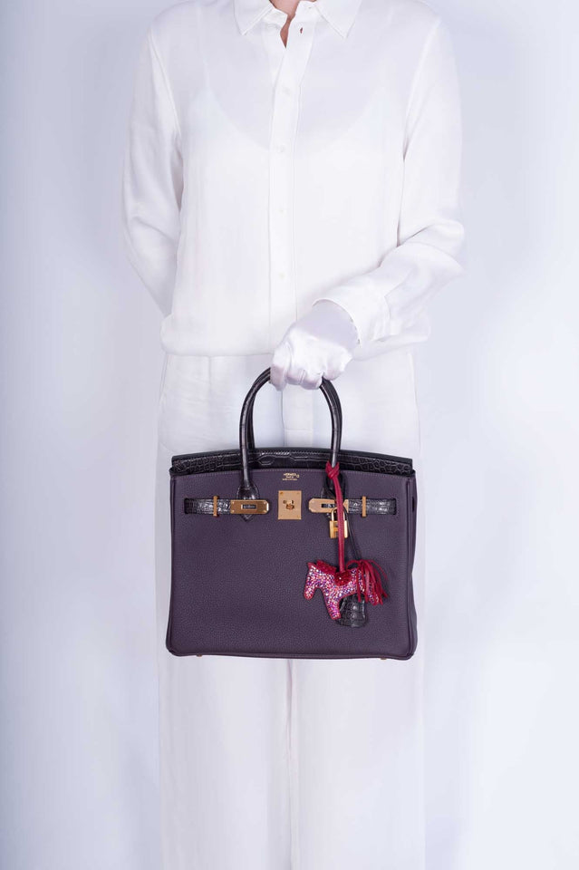 Hermes Touch Birkin 30 Prunoir Togo and Raisin Matte Alligator Rose Gold Hardware