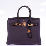 Hermes Touch Birkin 30 Prunoir Togo and Raisin Matte Alligator Rose Gold Hardware