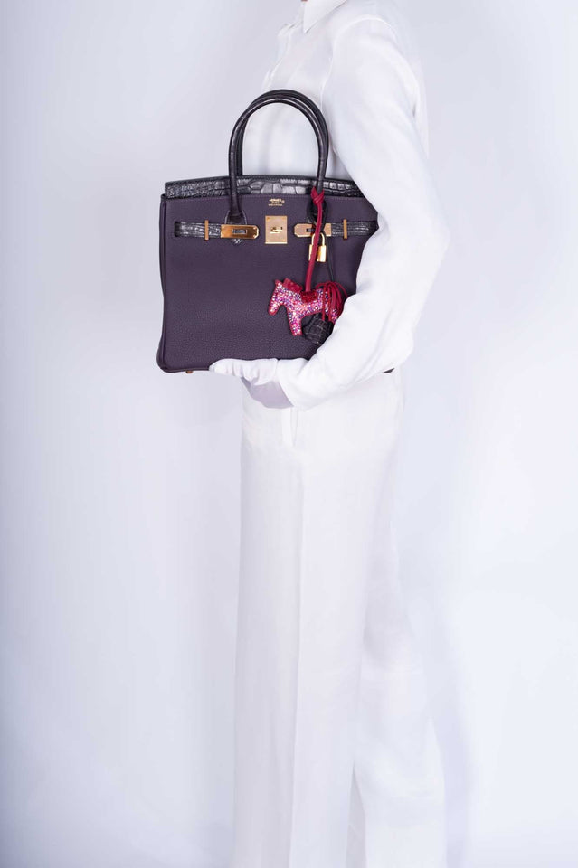 Hermes Touch Birkin 30 Prunoir Togo and Raisin Matte Alligator Rose Gold Hardware