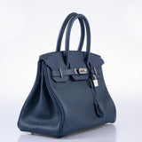 HermesVerso Birkin 30 Blue de Prusse and Mykonos Clemence Leather Palladium Hardware