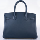 HermesVerso Birkin 30 Blue de Prusse and Mykonos Clemence Leather Palladium Hardware