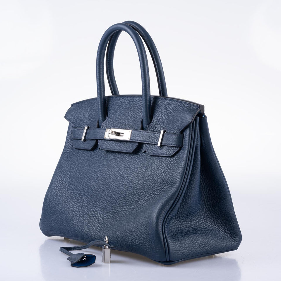 HermesVerso Birkin 30 Blue de Prusse and Mykonos Clemence Leather Palladium Hardware