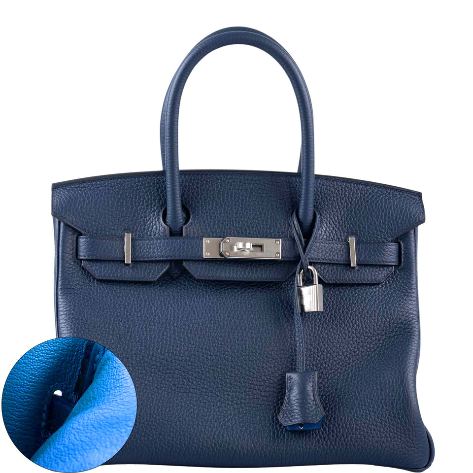 HermesVerso Birkin 30 Blue de Prusse and Mykonos Clemence Leather Palladium Hardware