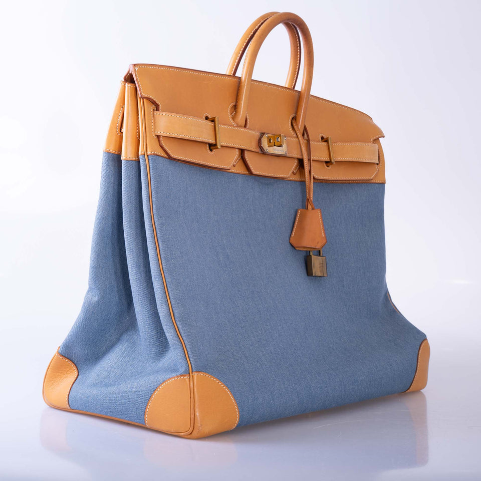 Hermes Vintage HAC Birkin 50 Denim and Naturelle Vache Liegee with Gold