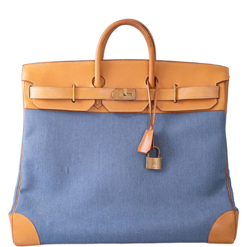 Hermes Vintage HAC Birkin 50 Denim and Naturelle Vache Liegee with Gold