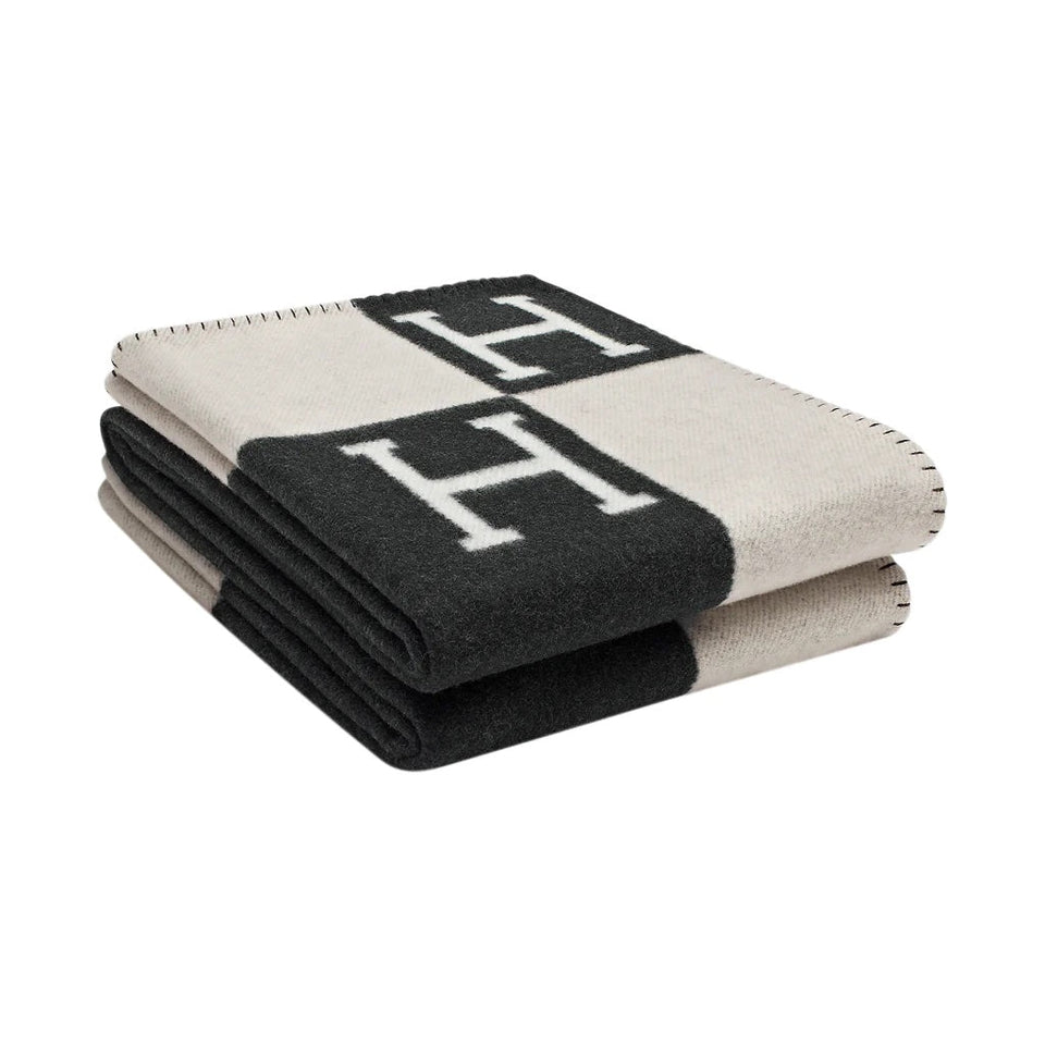Hermes AVALON WOOL CASHMERE SIGNATURE CLASSIC THROW BLANKET