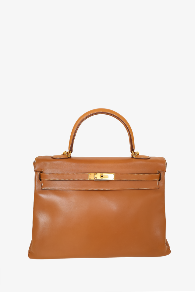Hermes 1991 Brown Gulliver Leather Kelly Retourne 35 with Strap