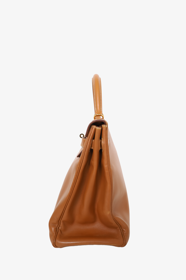Hermes 1991 Brown Gulliver Leather Kelly Retourne 35 with Strap