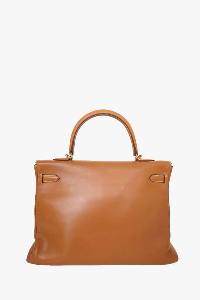Hermes 1991 Brown Gulliver Leather Kelly Retourne 35 with Strap