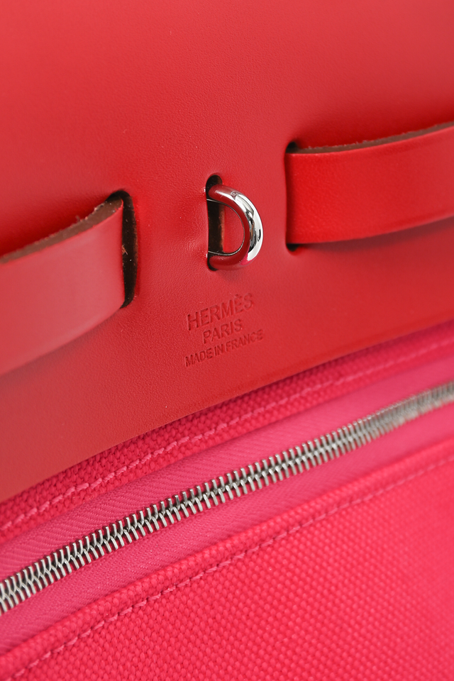 Hermes 2022 Red/Pink Canvas/Leather Toile Militaire Laque Herbag 31
