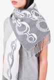 Hermes Grey Chain Printed Double Face Cashmere Fringe Scarf