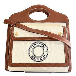 Burberry Handbag Canvas, Calfskin Brown white 2WAYShoulder Pocket bag Women