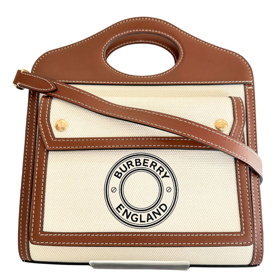 Burberry Handbag Canvas, Calfskin Brown white 2WAYShoulder Pocket bag Women