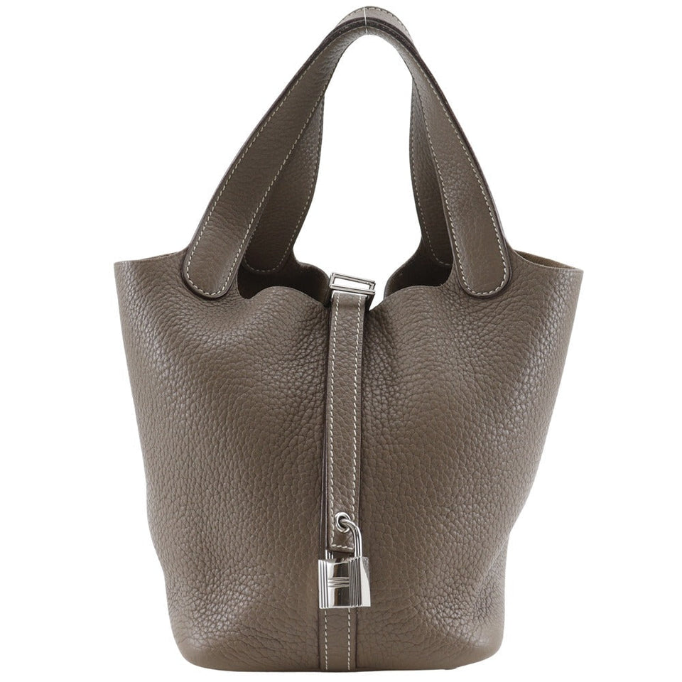 Hermes Handbag Taurillon Clemence Brown Picotan Rock 18 PM Women