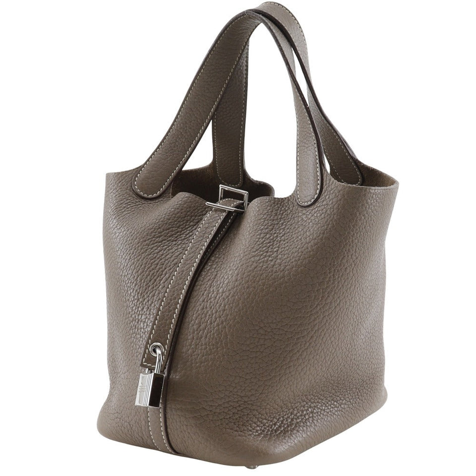 Hermes Handbag Taurillon Clemence Brown Picotan Rock 18 PM Women