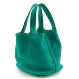 Hermes Handbag Taurillon Clemence Green Pico Tan Lock MM Women