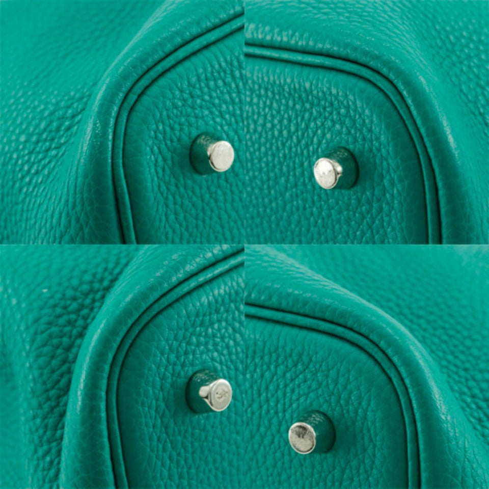 Hermes Handbag Taurillon Clemence Green Pico Tan Lock MM Women