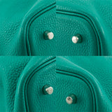 Hermes Handbag Taurillon Clemence Green Pico Tan Lock MM Women