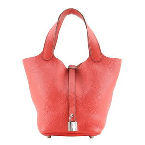 Hermes Handbag Taurillon Clemence Pink/Silver Metal Picotan Rock 18 PM Women