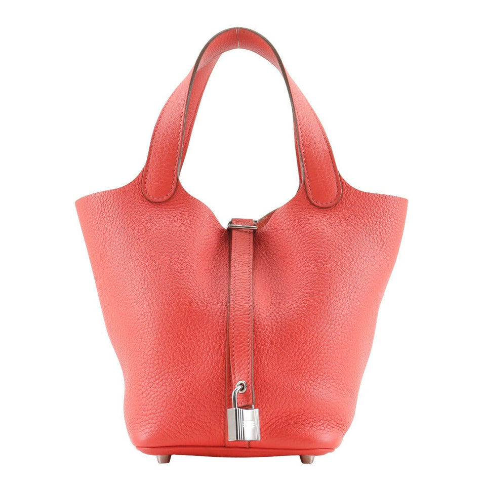 Hermes Handbag Taurillon Clemence Pink/Silver Metal Picotan Rock 18 PM Women
