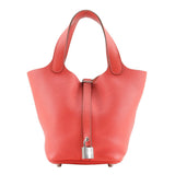 Hermes Handbag Taurillon Clemence Pink/Silver Metal Picotan Rock 18 PM Women
