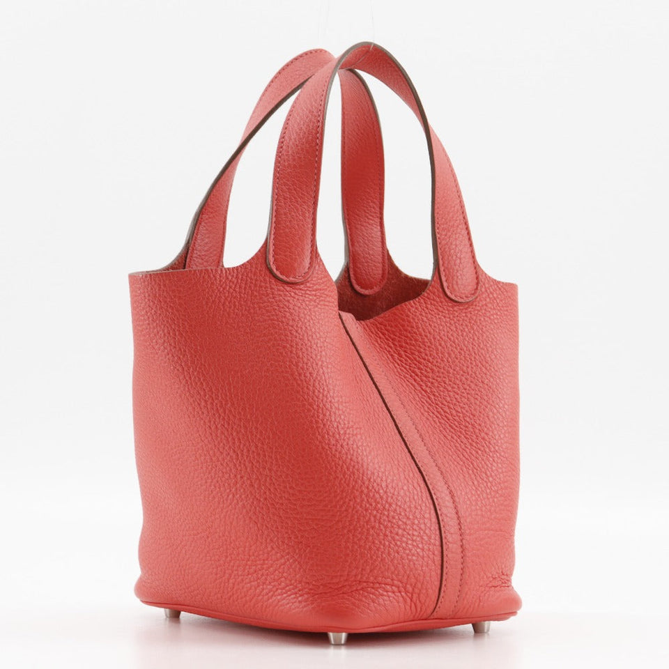 Hermes Handbag Taurillon Clemence Pink/Silver Metal Picotan Rock 18 PM Women