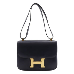 Hermes Shoulder Bag Box scarf Navy/Gold Metal Constance 24 Women