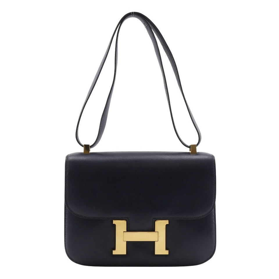 Hermes Shoulder Bag Box scarf Navy/Gold Metal Constance 24 Women
