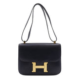 Hermes Shoulder Bag Box scarf Navy/Gold Metal Constance 24 Women