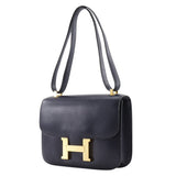 Hermes Shoulder Bag Box scarf Navy/Gold Metal Constance 24 Women