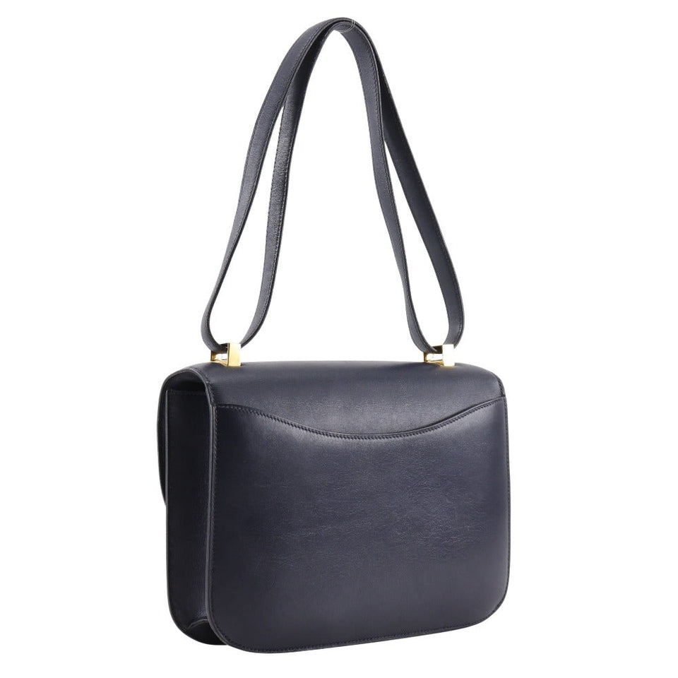 Hermes Shoulder Bag Box scarf Navy/Gold Metal Constance 24 Women